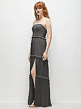 Side View Thumbnail - Caviar Gray Strapless Chiffon Maxi Dress with Tiered Micro Ruffle Full Skirt