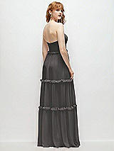 Rear View Thumbnail - Caviar Gray Strapless Chiffon Maxi Dress with Tiered Micro Ruffle Full Skirt