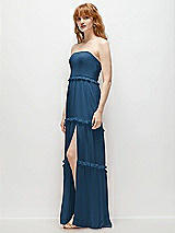 Side View Thumbnail - Dusk Blue Strapless Chiffon Maxi Dress with Tiered Micro Ruffle Full Skirt