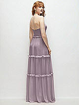 Rear View Thumbnail - Lilac Dusk Strapless Chiffon Maxi Dress with Tiered Micro Ruffle Full Skirt