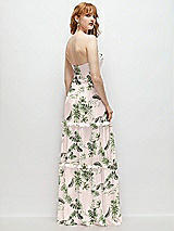 Rear View Thumbnail - Palm Beach Print Strapless Chiffon Maxi Dress with Tiered Micro Ruffle Full Skirt