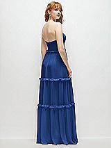 Rear View Thumbnail - Classic Blue Strapless Chiffon Maxi Dress with Tiered Micro Ruffle Full Skirt