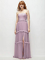 Front View Thumbnail - Suede Rose Strapless Chiffon Maxi Dress with Tiered Micro Ruffle Full Skirt