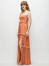 Side View Thumbnail - Sweet Melon Strapless Chiffon Maxi Dress with Tiered Micro Ruffle Full Skirt