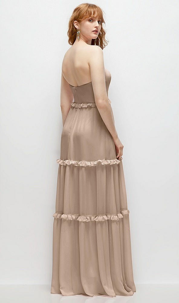 Back View - Topaz Strapless Chiffon Maxi Dress with Tiered Micro Ruffle Full Skirt