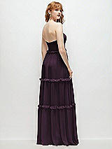 Rear View Thumbnail - Aubergine Strapless Chiffon Maxi Dress with Tiered Micro Ruffle Full Skirt