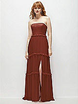 Front View Thumbnail - Auburn Moon Strapless Chiffon Maxi Dress with Tiered Micro Ruffle Full Skirt