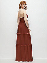 Rear View Thumbnail - Auburn Moon Strapless Chiffon Maxi Dress with Tiered Micro Ruffle Full Skirt