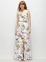 Front View Thumbnail - Butterfly Botanica Ivory Strapless Chiffon Maxi Dress with Tiered Micro Ruffle Full Skirt