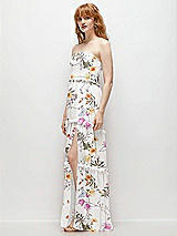 Side View Thumbnail - Butterfly Botanica Ivory Strapless Chiffon Maxi Dress with Tiered Micro Ruffle Full Skirt