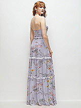 Rear View Thumbnail - Butterfly Botanica Silver Dove Strapless Chiffon Maxi Dress with Tiered Micro Ruffle Full Skirt