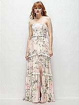 Front View Thumbnail - Blush Garden Strapless Chiffon Maxi Dress with Tiered Micro Ruffle Full Skirt