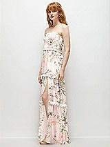 Side View Thumbnail - Blush Garden Strapless Chiffon Maxi Dress with Tiered Micro Ruffle Full Skirt