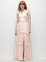 Front View Thumbnail - Blush Strapless Chiffon Maxi Dress with Tiered Micro Ruffle Full Skirt