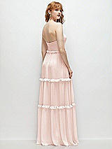 Rear View Thumbnail - Blush Strapless Chiffon Maxi Dress with Tiered Micro Ruffle Full Skirt