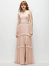 Front View Thumbnail - Cameo Strapless Chiffon Maxi Dress with Tiered Micro Ruffle Full Skirt