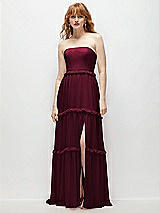 Front View Thumbnail - Cabernet Strapless Chiffon Maxi Dress with Tiered Micro Ruffle Full Skirt