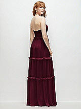 Rear View Thumbnail - Cabernet Strapless Chiffon Maxi Dress with Tiered Micro Ruffle Full Skirt