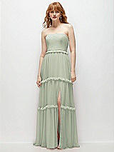 Front View Thumbnail - Celadon Strapless Chiffon Maxi Dress with Tiered Micro Ruffle Full Skirt