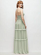 Rear View Thumbnail - Celadon Strapless Chiffon Maxi Dress with Tiered Micro Ruffle Full Skirt