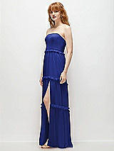 Side View Thumbnail - Cobalt Blue Strapless Chiffon Maxi Dress with Tiered Micro Ruffle Full Skirt