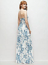 Rear View Thumbnail - Cottage Rose Dusk Blue Strapless Chiffon Maxi Dress with Tiered Micro Ruffle Full Skirt