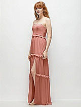 Side View Thumbnail - Desert Rose Strapless Chiffon Maxi Dress with Tiered Micro Ruffle Full Skirt