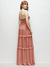 Rear View Thumbnail - Desert Rose Strapless Chiffon Maxi Dress with Tiered Micro Ruffle Full Skirt