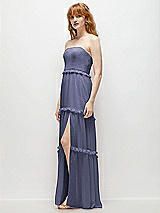 Side View Thumbnail - French Blue Strapless Chiffon Maxi Dress with Tiered Micro Ruffle Full Skirt