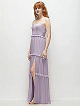 Side View Thumbnail - Lilac Haze Strapless Chiffon Maxi Dress with Tiered Micro Ruffle Full Skirt