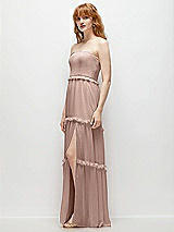 Side View Thumbnail - Neu Nude Strapless Chiffon Maxi Dress with Tiered Micro Ruffle Full Skirt