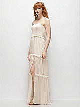 Side View Thumbnail - Oat Strapless Chiffon Maxi Dress with Tiered Micro Ruffle Full Skirt