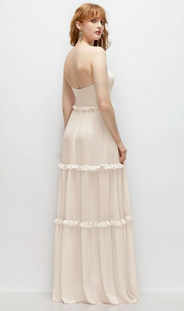 Back View - Oat Strapless Chiffon Maxi Dress with Tiered Micro Ruffle Full Skirt