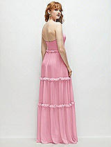 Rear View Thumbnail - Peony Pink Strapless Chiffon Maxi Dress with Tiered Micro Ruffle Full Skirt