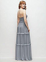 Rear View Thumbnail - Platinum Strapless Chiffon Maxi Dress with Tiered Micro Ruffle Full Skirt