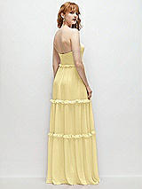 Rear View Thumbnail - Pale Yellow Strapless Chiffon Maxi Dress with Tiered Micro Ruffle Full Skirt