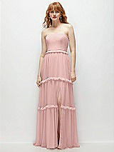 Front View Thumbnail - Rose - PANTONE Rose Quartz Strapless Chiffon Maxi Dress with Tiered Micro Ruffle Full Skirt