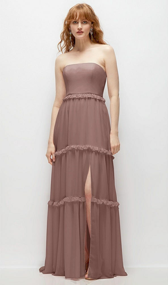 Front View - Sienna Strapless Chiffon Maxi Dress with Tiered Micro Ruffle Full Skirt