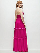 Rear View Thumbnail - Think Pink Strapless Chiffon Maxi Dress with Tiered Micro Ruffle Full Skirt