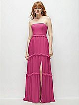 Front View Thumbnail - Tea Rose Strapless Chiffon Maxi Dress with Tiered Micro Ruffle Full Skirt