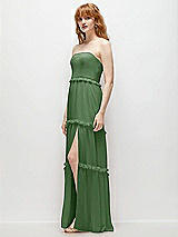 Side View Thumbnail - Vineyard Green Strapless Chiffon Maxi Dress with Tiered Micro Ruffle Full Skirt