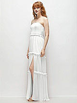 Side View Thumbnail - White Strapless Chiffon Maxi Dress with Tiered Micro Ruffle Full Skirt