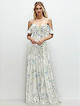 Alt View 1 Thumbnail - Bleu Garden Convertible Ruffle Strap Chiffon Maxi Dress with Full Circle Skirt