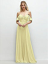 Alt View 1 Thumbnail - Butter Yellow Convertible Ruffle Strap Chiffon Maxi Dress with Full Circle Skirt