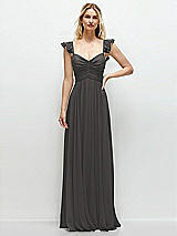 Front View Thumbnail - Caviar Gray Convertible Ruffle Strap Chiffon Maxi Dress with Full Circle Skirt