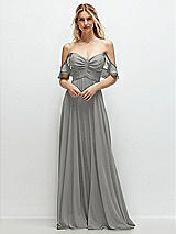 Alt View 1 Thumbnail - Chelsea Gray Convertible Ruffle Strap Chiffon Maxi Dress with Full Circle Skirt