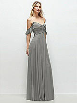 Alt View 2 Thumbnail - Chelsea Gray Convertible Ruffle Strap Chiffon Maxi Dress with Full Circle Skirt