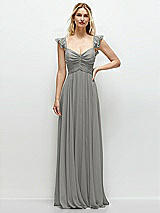 Front View Thumbnail - Chelsea Gray Convertible Ruffle Strap Chiffon Maxi Dress with Full Circle Skirt