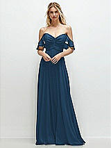 Alt View 1 Thumbnail - Dusk Blue Convertible Ruffle Strap Chiffon Maxi Dress with Full Circle Skirt