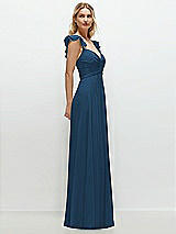 Side View Thumbnail - Dusk Blue Convertible Ruffle Strap Chiffon Maxi Dress with Full Circle Skirt